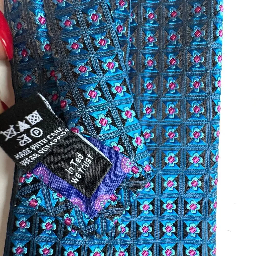 Ted Baker London Tie Vibrant Blue & Pink Geometric Floral Pattern